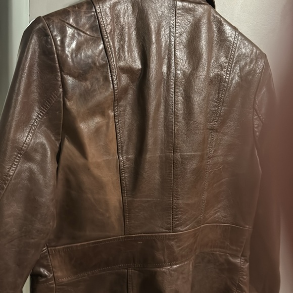 /id Collection Brown Leather Jacket Sz 12 Retro Style Tapered Blazer Coat - Picture 6 of 6
